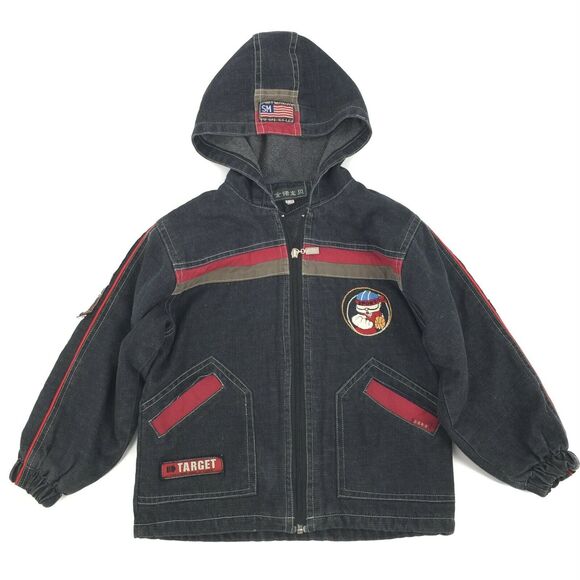 Shizhuang Denim Streetwear Jacket 14 S/M US Kids Red Black Basketball Jean Coat - Picture 1 of 10
